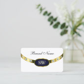 白モダン色ダークブルーとモノグラム付き金ゴールド 名刺 (スタンド正面)