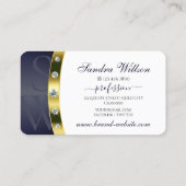 白モダン色ダークブルーとモノグラム付き金ゴールド 名刺 (裏面)