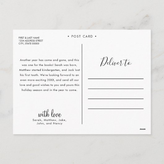 白モダン色写真コラージュ シーズンポストカード (裏面)