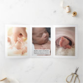 白モダン色6フォトコラージュベビー誕生 三つ折り案内状 (内部)