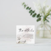 白モダン花模様QRコードの結婚詳細 エンクロージャーカード (スタンド正面)