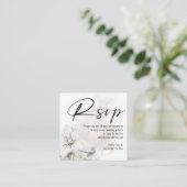 白モダン花模様QRコードウェディングRSVP エンクロージャーカード (スタンド正面)