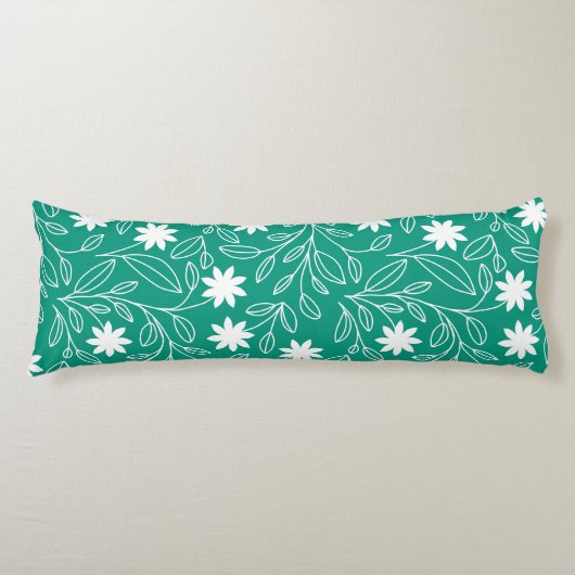 白モダン花葉緑 ボディピロー (正面)