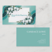 白モダン蘭フローラティール(緑がかった色)と金ゴールド 名刺 (正面/裏面)