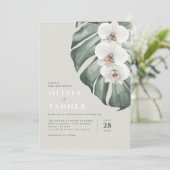 白モダン蘭QRコード熱帯結婚 招待状 (スタンド正面)