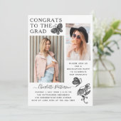 白モダン蝶の写真卒業パーティー 招待状 (スタンド正面)