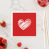 白モダン赤いハートロマンチック誕生日結婚ズ スタンダードカクテルナプキン (インサイチュ)