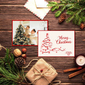 白モダン赤クリスマスカード写真 シーズンカード