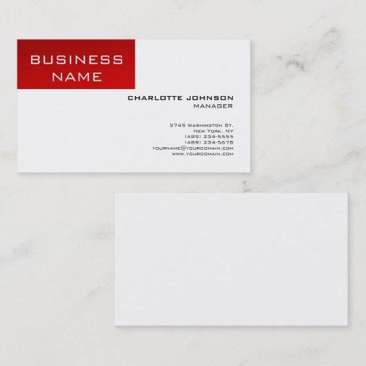 白モダン赤マネージャストライプのミニマルスタイル 名刺 (正面/裏面)
