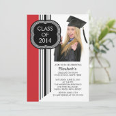 白モダン赤写真卒業パーティー 招待状 (スタンド正面)