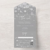 白モダン輝く雪結婚片のQRコード オールインワン招待状 (内側)