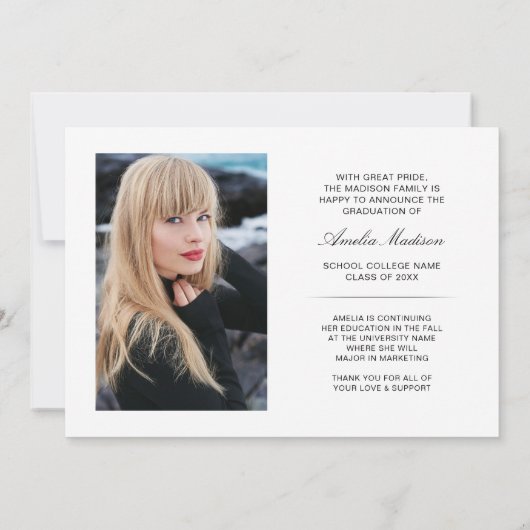 白モダン透明文字Grad 2はっきりした写真 案内状 (裏面)