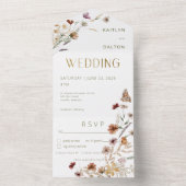 白モダン野の花の花束ディナー オールインワン招待状 (内側)