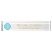 白モダン金ゴールドお洒落Business Officeロゴのタイトル デスクネームプレート (正面)