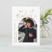 白モダン金ゴールドアーチ卒業 招待状 (スタンド正面)