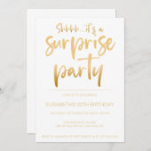 白モダン金ゴールドエレガントサプライズ誕生日パーティー 招待状 (正面/裏面)
