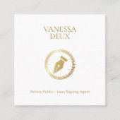 白モダン金ゴールドエレガントペンアイコンQRコード公証人 スクエア名刺 (正面)