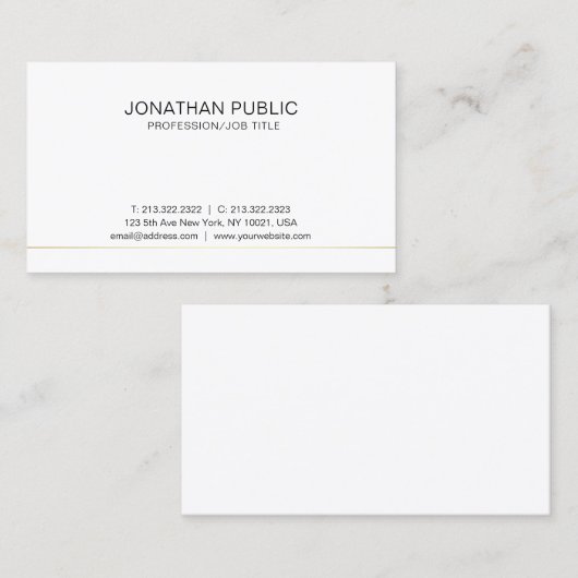 白モダン金ゴールドクリーンプレーンプロフェッショナルエレガント 名刺 (正面/裏面)