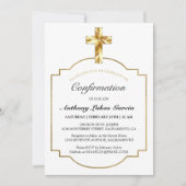 白モダン金ゴールドクロスボーイズ確認 招待状 (正面)