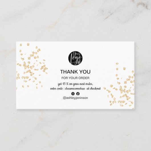 白モダン金ゴールドグリッターのロ感謝していゴの順序 名刺 (正面)