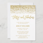 白モダン金ゴールドグリッター30ファブラス誕生日 招待状 (正面)
