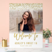白モダン金ゴールドグリッターSweet 16フォトウェルカム アクリルサイン (ウェディング)