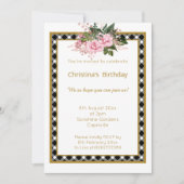 白モダン金ゴールドチェック画層フローラすべての場合 招待状 (正面)