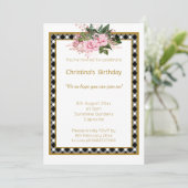 白モダン金ゴールドチェック画層フローラすべての場合 招待状 (スタンド正面)