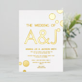 白モダン金ゴールドドット結婚のフォイル招待状 箔招待状 (立ち正面)