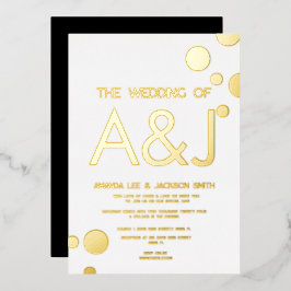 白モダン金ゴールドドット結婚のフォイル招待状 箔招待状