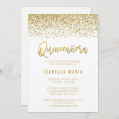 白モダン金ゴールドフェイクグリッターキンセアニェラ 招待状 (正面/裏面)