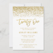 白モダン金ゴールドフェイクグリッター21歳 招待状 (正面)