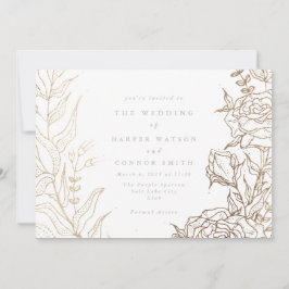 白モダン金ゴールドブラックエレガントフローラ結婚ズ 招待状