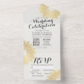 白モダン金ゴールドマンダラフラワーシック結婚式RSVP オールインワン招待状 (内側)