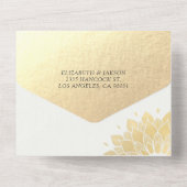 白モダン金ゴールドマンダラフラワーシック結婚式RSVP オールインワン招待状 (裏面)