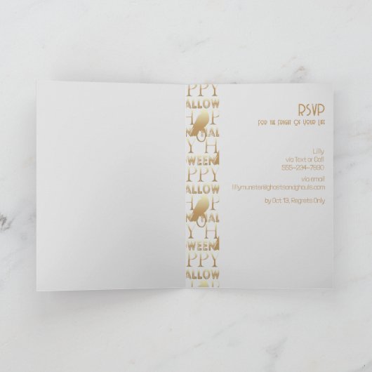 白モダン金ゴールド大人エレガントハローウィンパーティ 招待状 (内部)