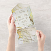 白モダン金ゴールド大理石エレガントな結婚式 オールインワン招待状 (貼ってはがせる)