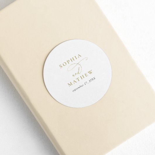 白モダン金ゴールド書結婚の ラウンドシール