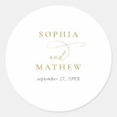 白モダン金ゴールド書結婚の ラウンドシール (正面)