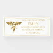 白モダン金ゴールド看護学校RN卒業 横断幕 (横)