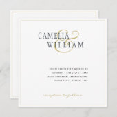 白モダン金ゴールド結婚式招待状クラシック (正面/裏面)