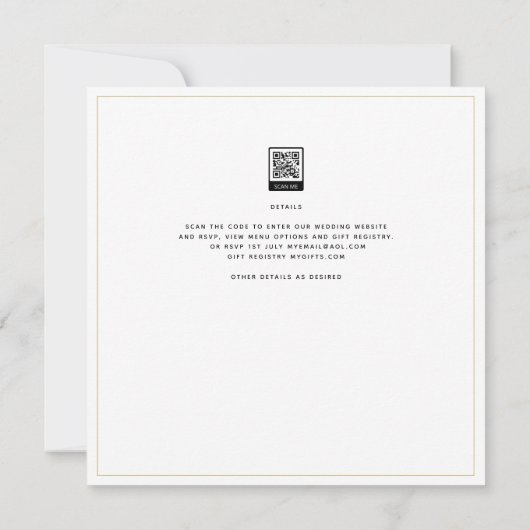 白モダン金ゴールド結婚式招待状クラシック (裏面)