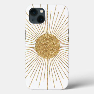 白モダン金ゴールド輝く太陽 iPhone 13ケース