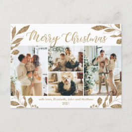 白モダン金ゴールド離れ写真コラージクリスマス ポストカード