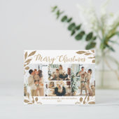 白モダン金ゴールド離れ写真コラージクリスマス ポストカード (スタンド正面)