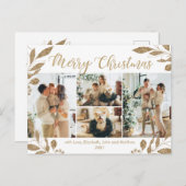白モダン金ゴールド離れ写真コラージクリスマス ポストカード (正面/裏面)