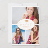 白モダン金ゴールド3写真卒業 案内状 (正面)