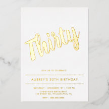 白モダン金ゴールド30thバースデーフォイル招待状