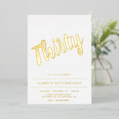 白モダン金ゴールド30thバースデーフォイル招待状 箔招待状 (立ち正面)