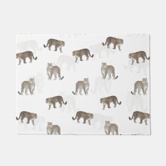 白モダン金豹のジャングル動物 ドアマット (正面)